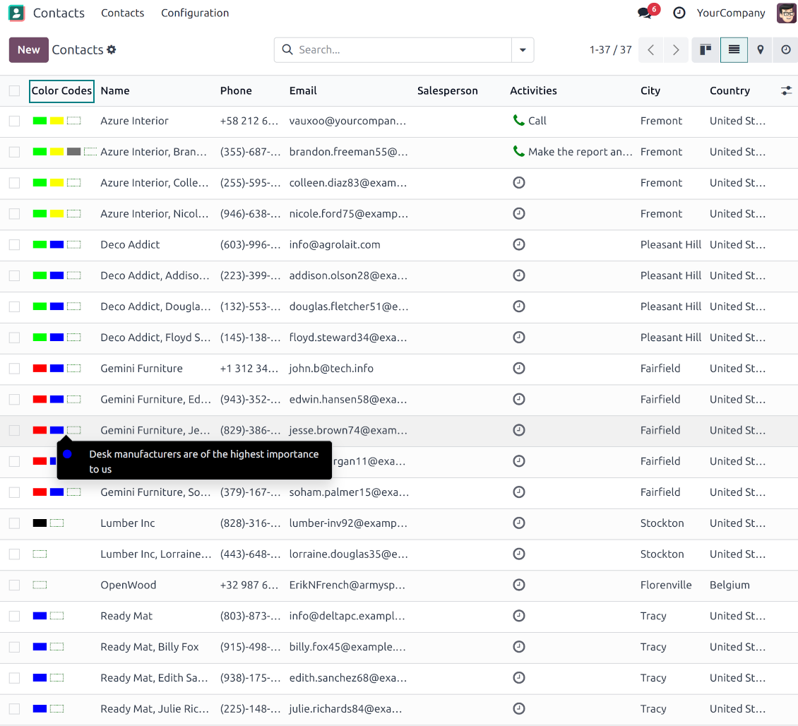 Odoo tree view: color codes