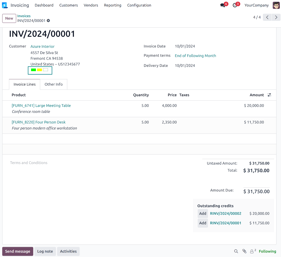 Invoice: color codes