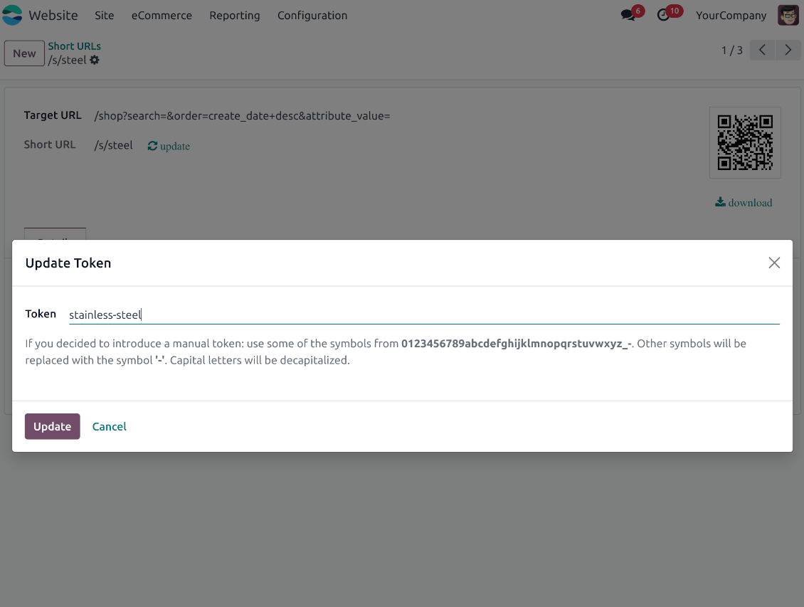 Short URL Odoo form view