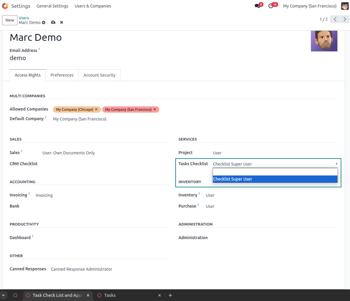 Task checklist super user