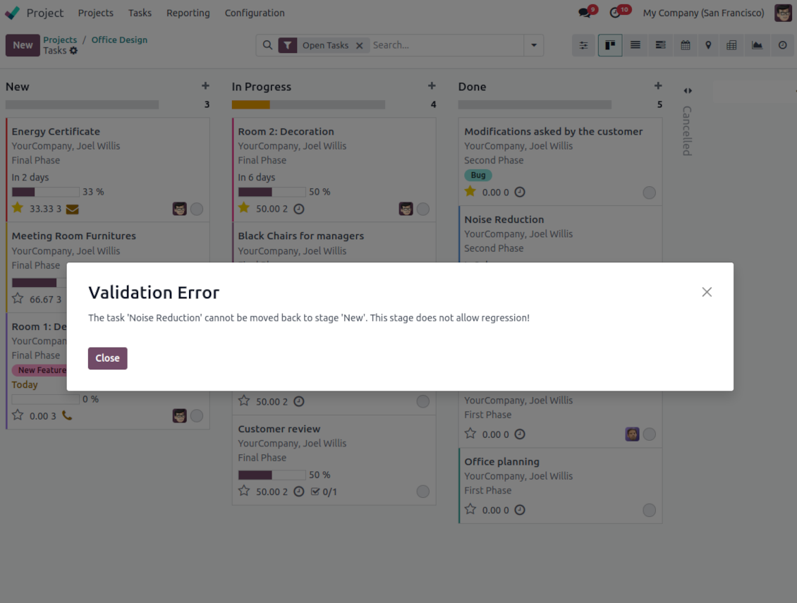 Odoo project warning: moving back is restricted