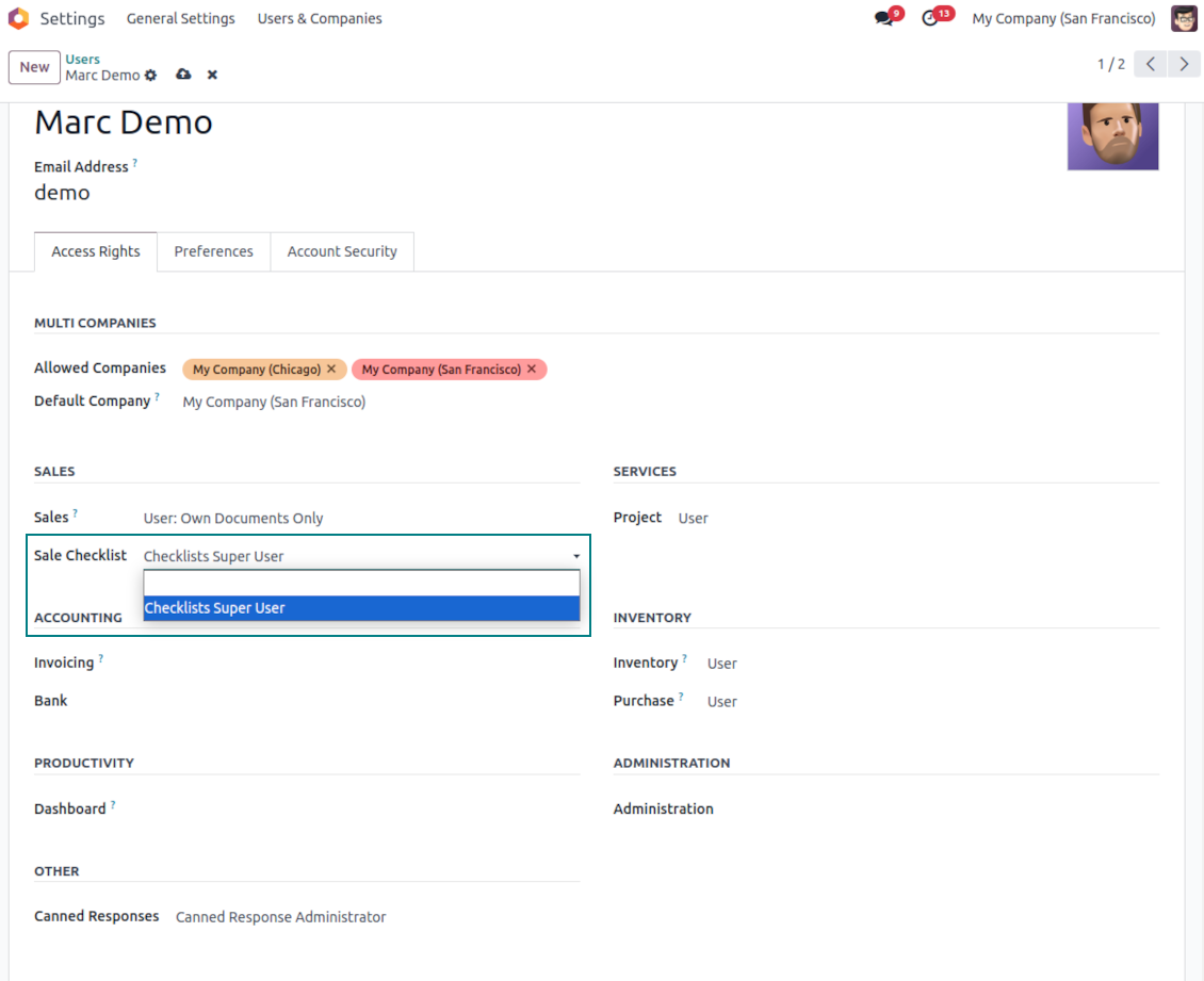 Sales checklist super user