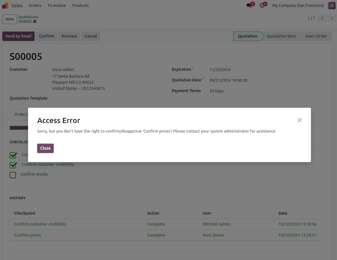 User groups per sales checkpoint
