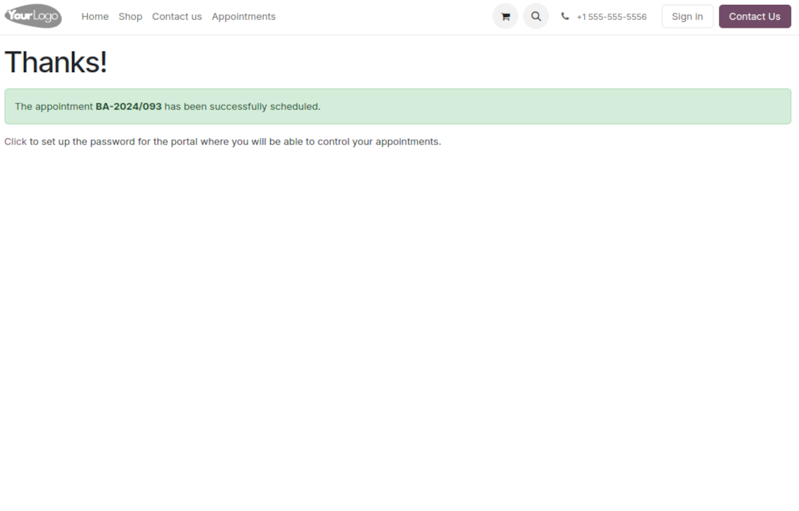 Appointment page: success