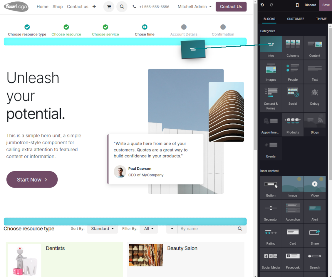 Website builder to describe the reservation process