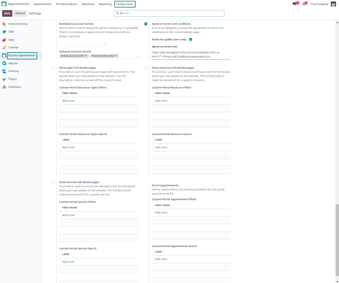 The configuration page: Odoo website-specific options (part 2)