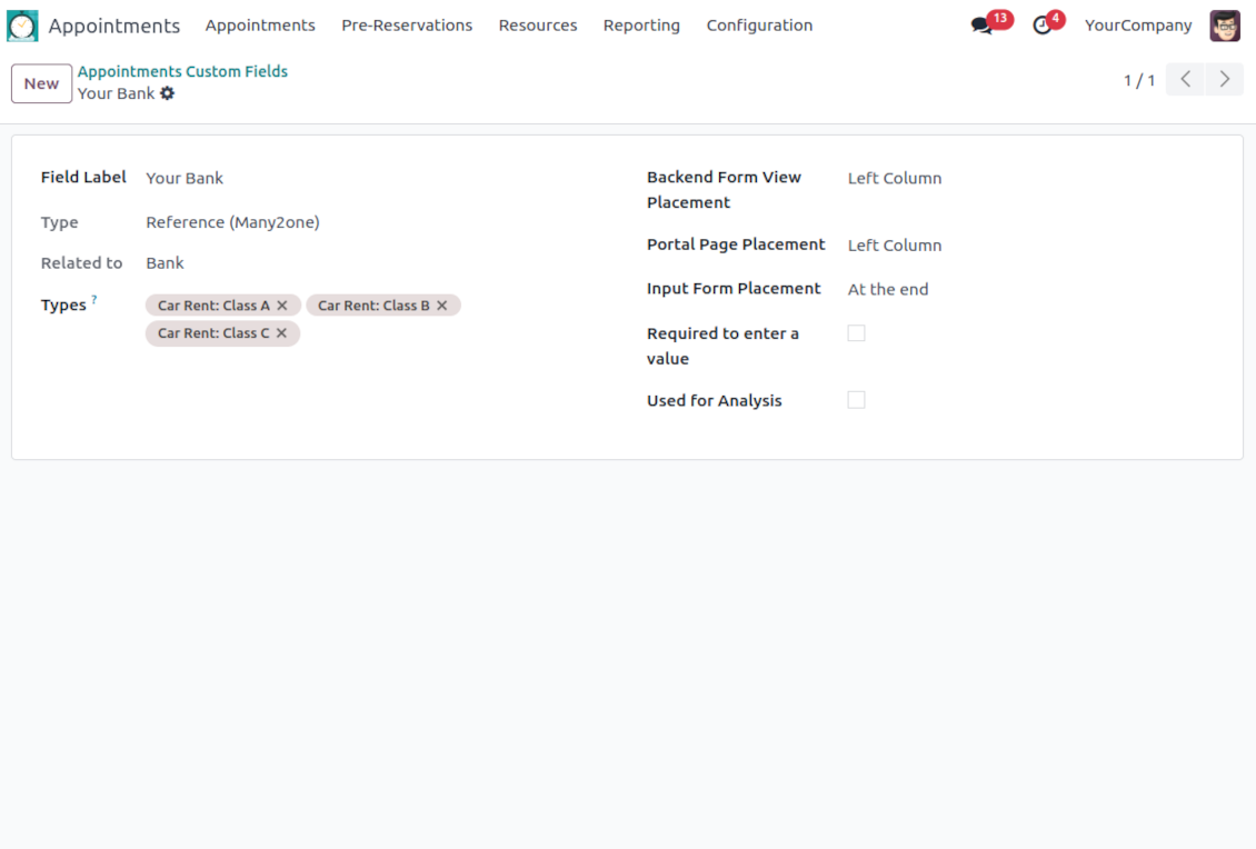 Appointment: a new custom field