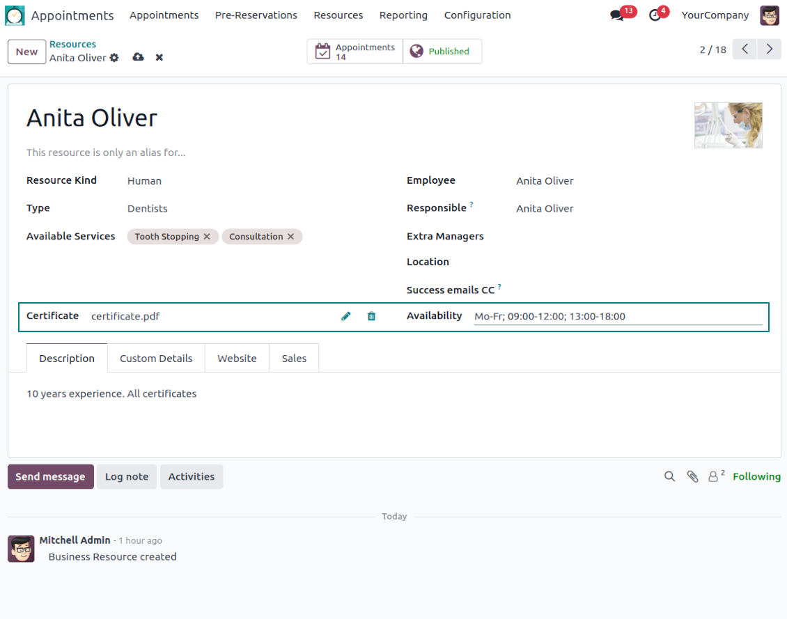 Custom booking details in Odoo's backend