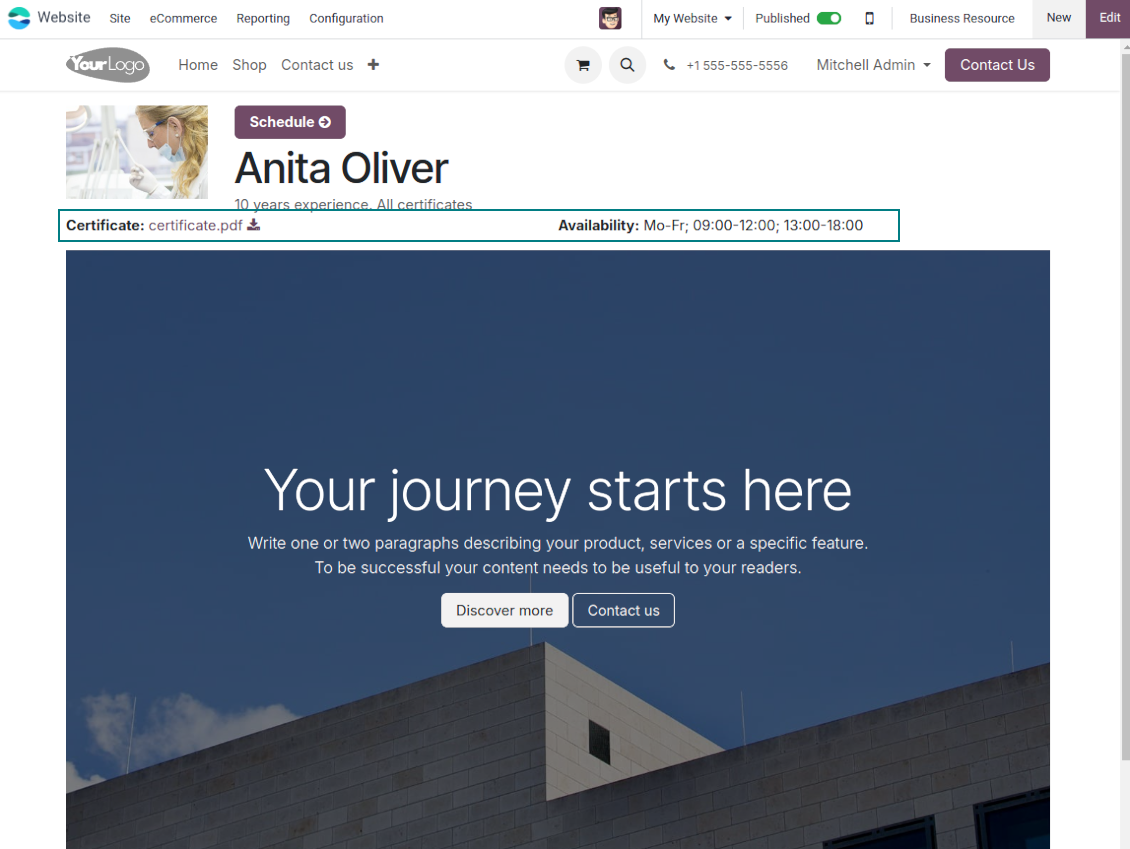 Custom details on the Odoo website