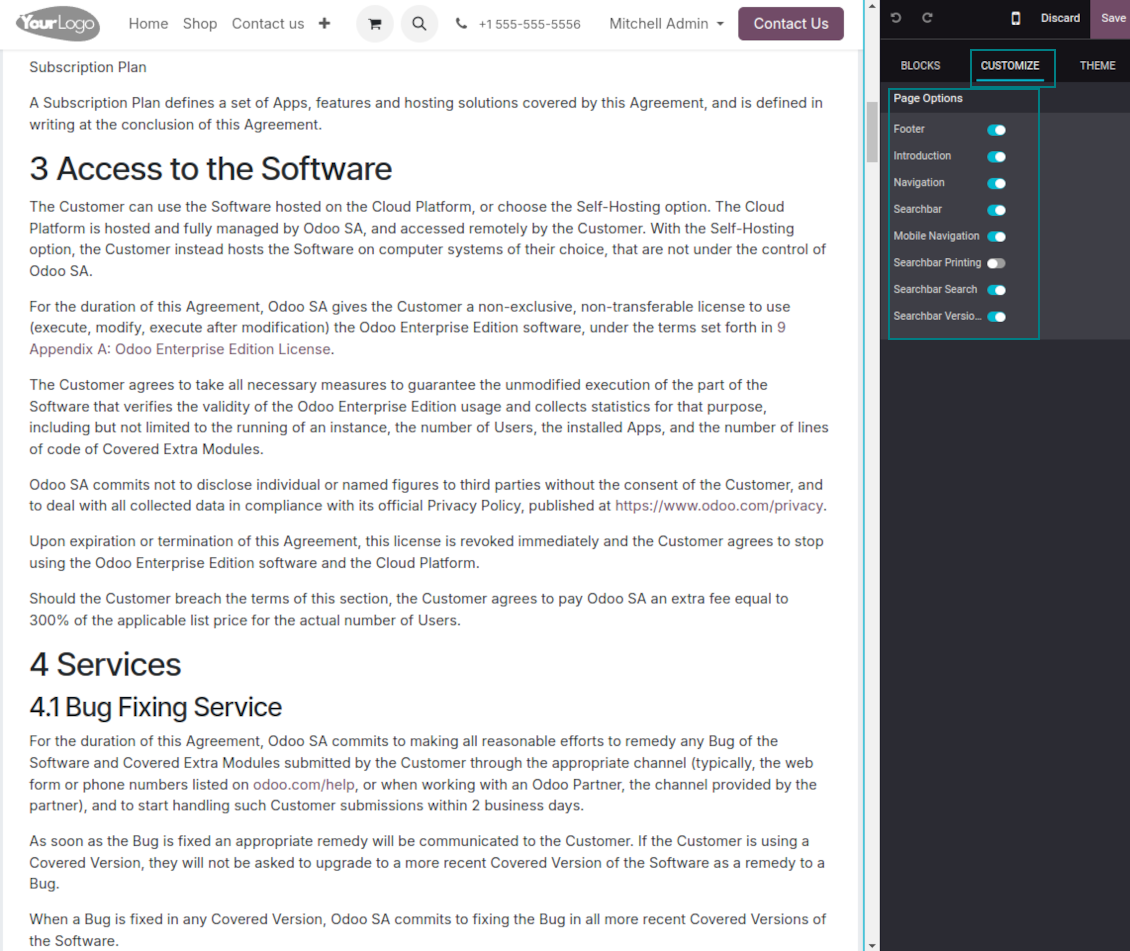 Documentation content configurable view