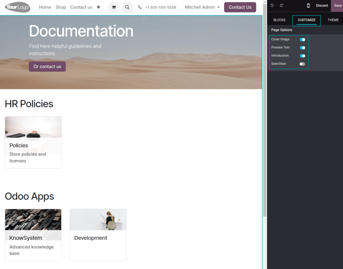 Optional features for documentation sections