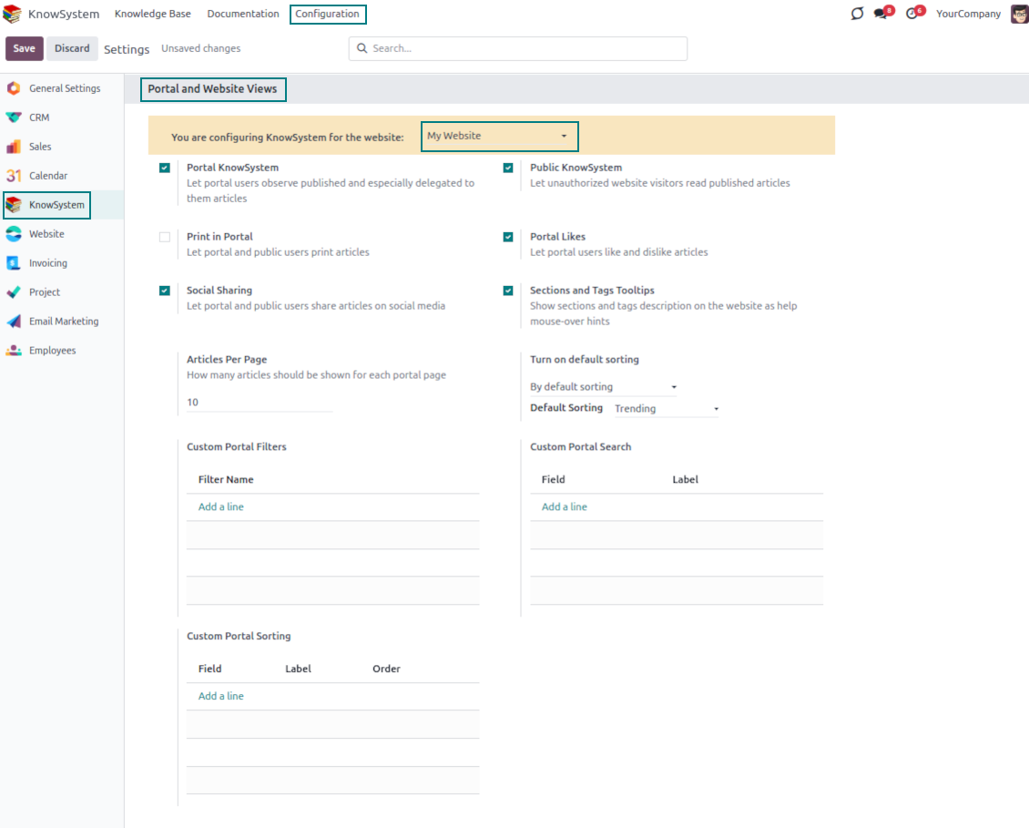Odoo KnowSystem: portal and website