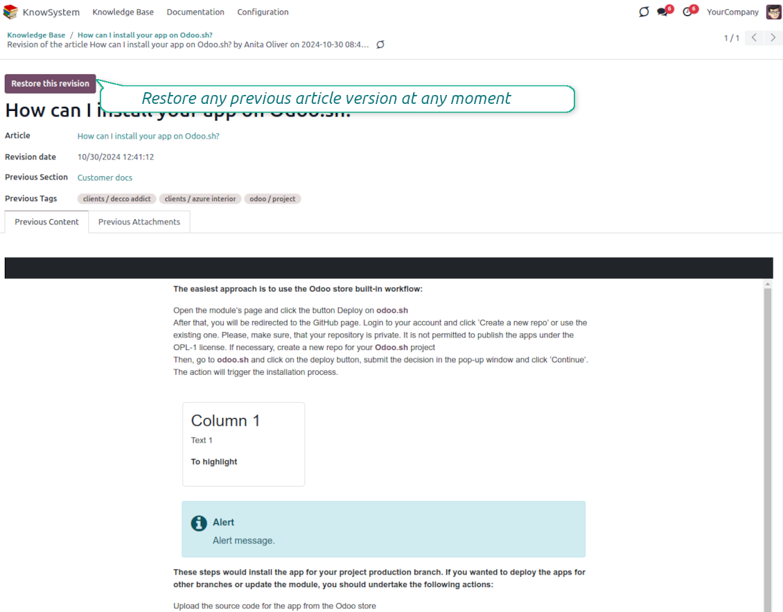 Odoo KMS revisions
