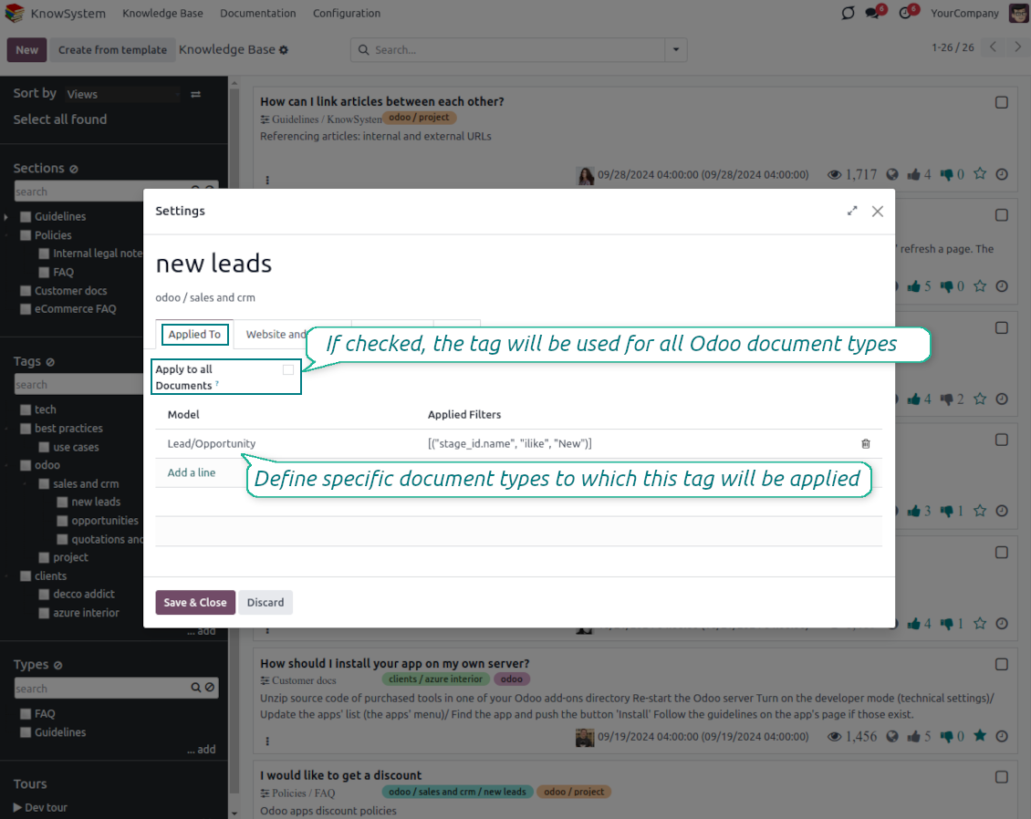KnowSystem tags for Odoo objects