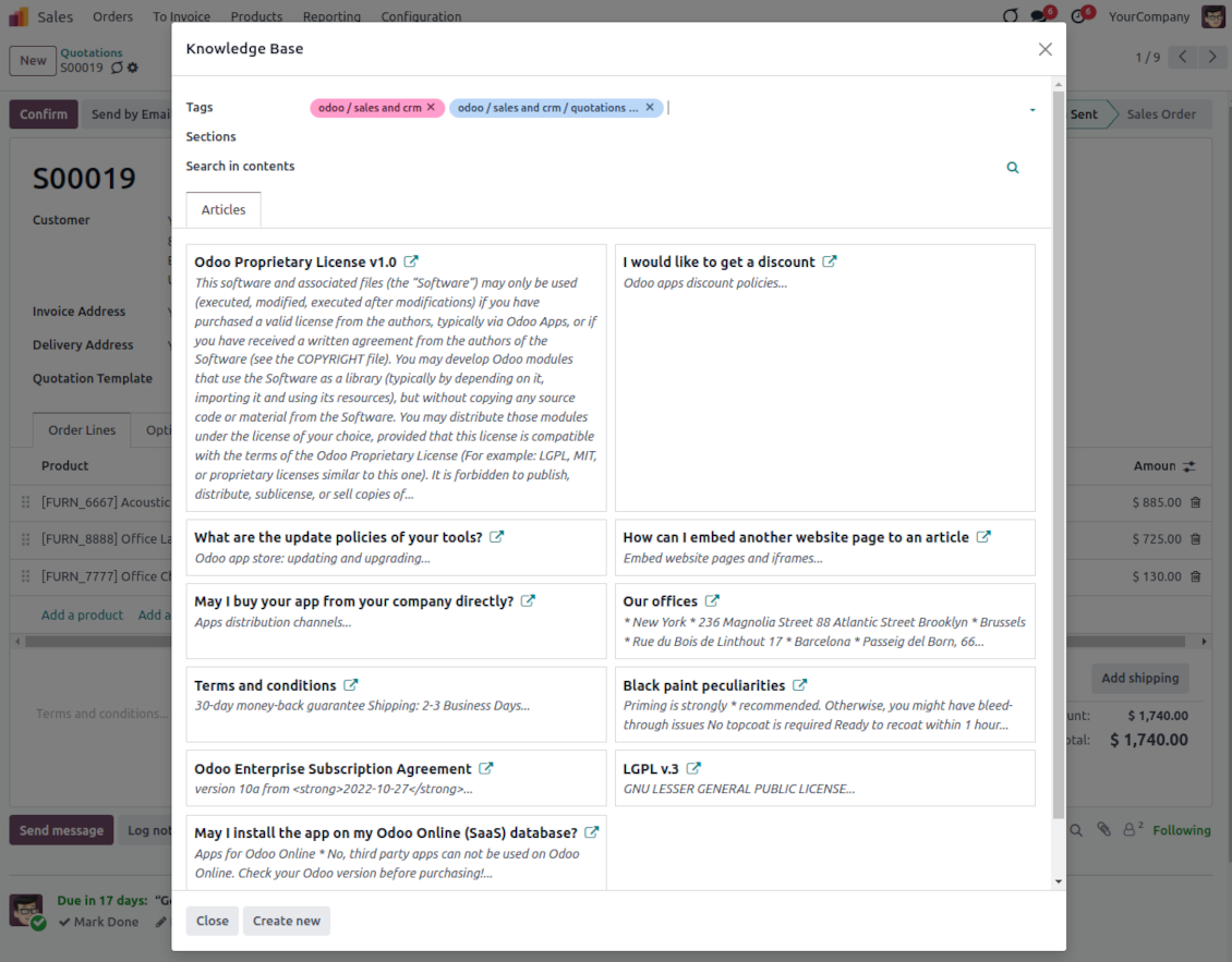 Odoo KMS: search for articles