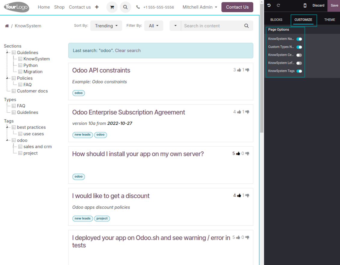 Custom Odoo options for public KMS
