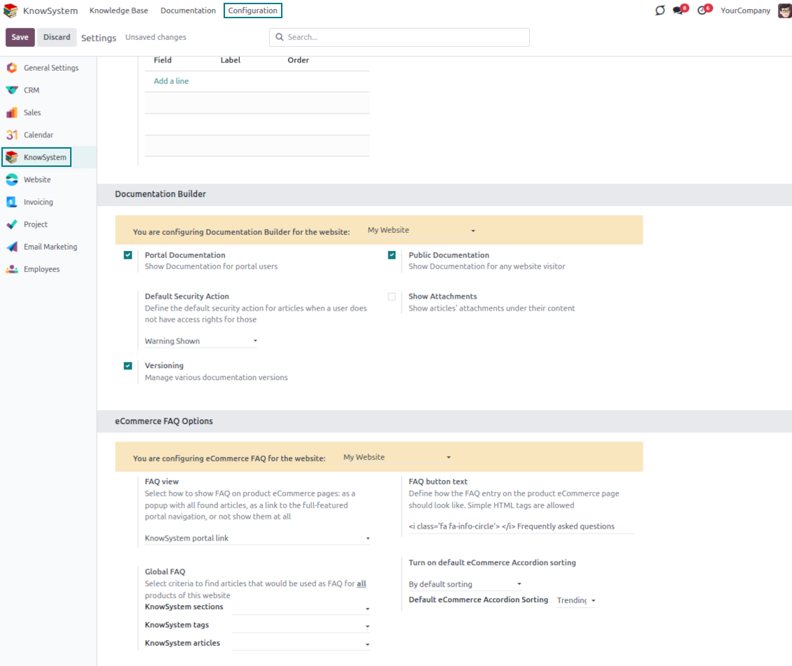 Set up documentation and FAQ for Odoo-sold products