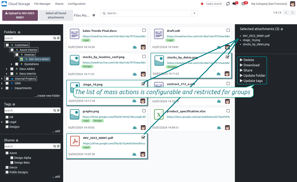 File interface and mass actions