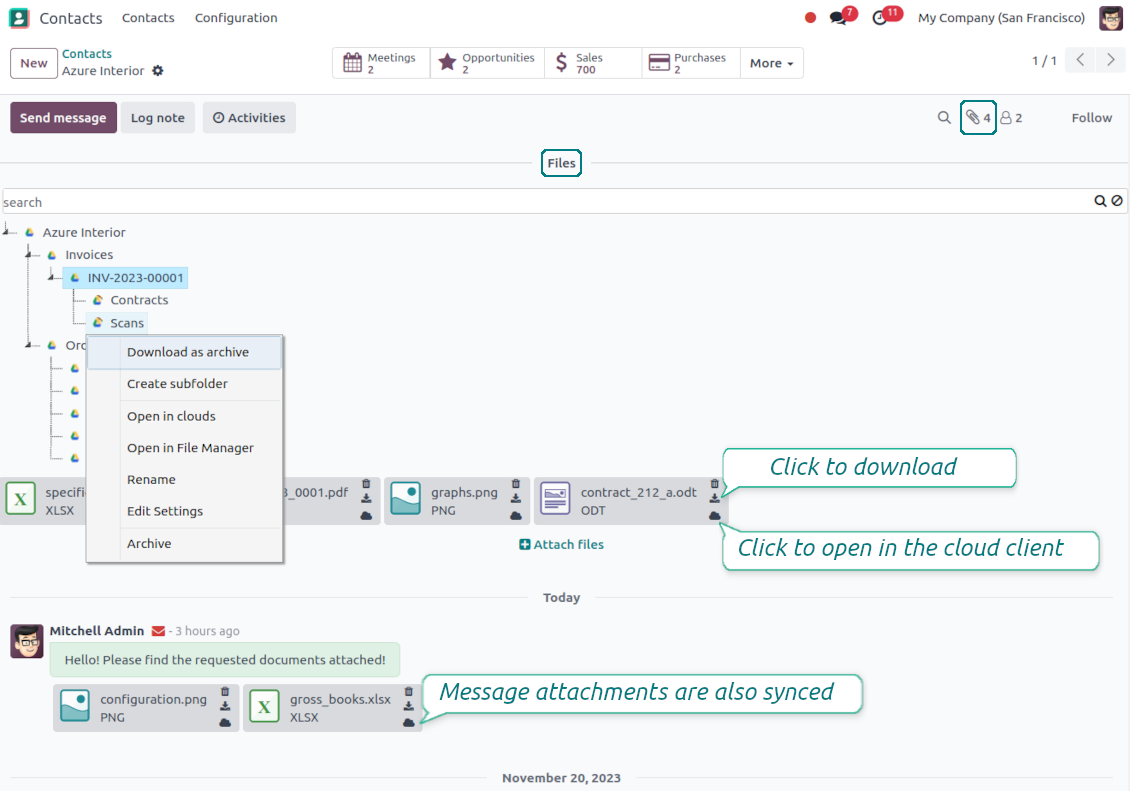 Attachment box: folder tree and files