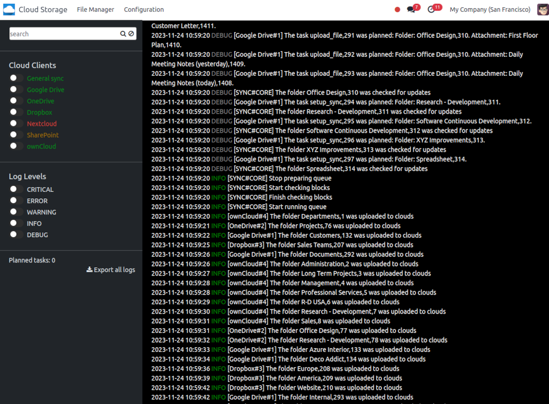 Sync queue and logs