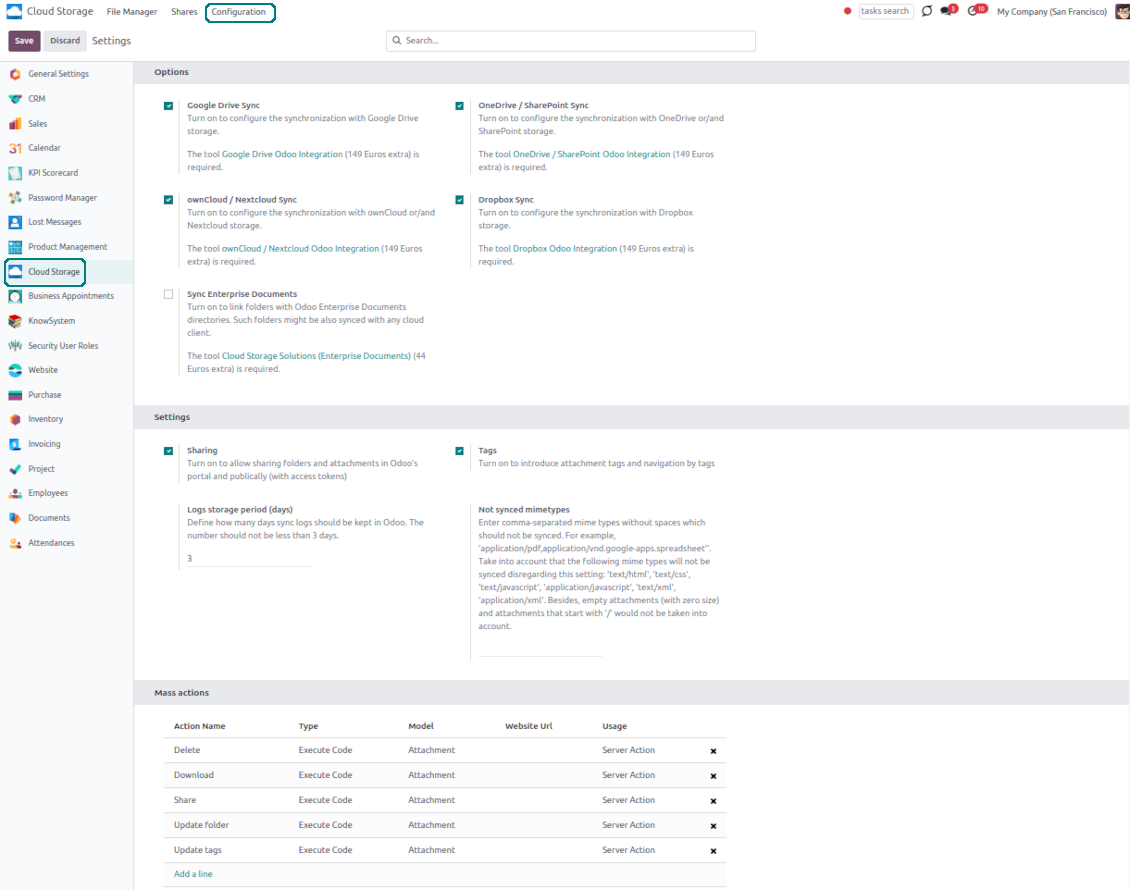 Configuring Odoo file manager