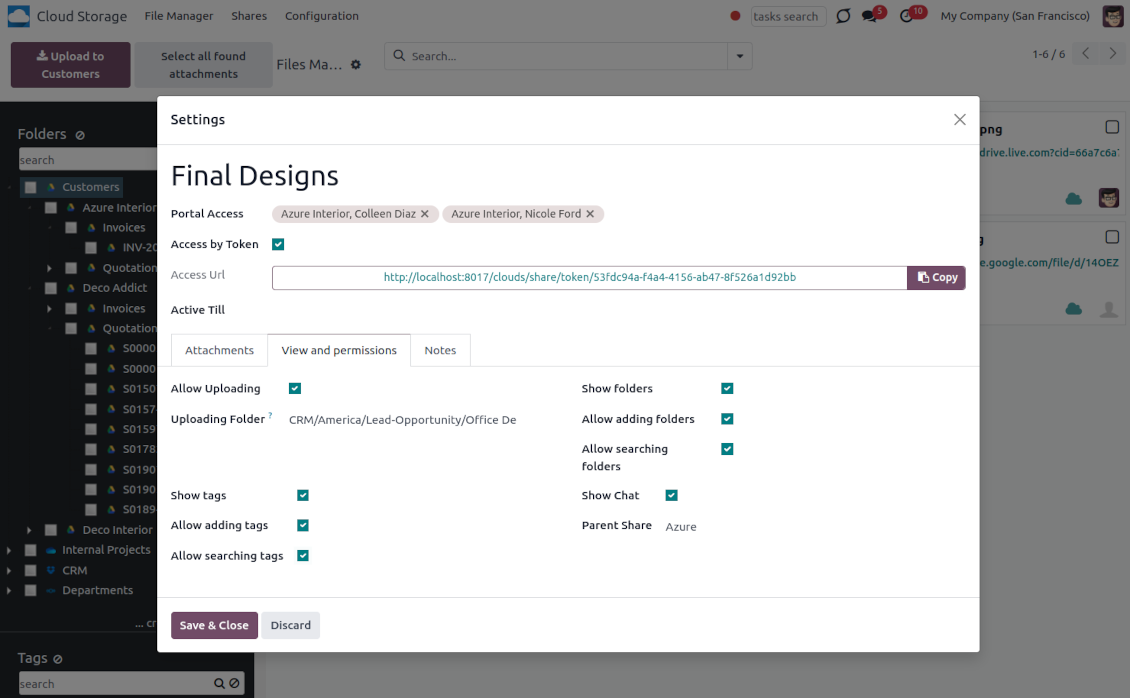 Share: permissions and view