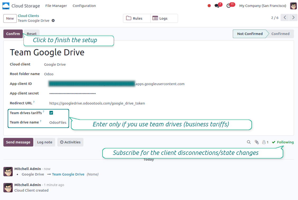 Enter Google app credentials to Odoo