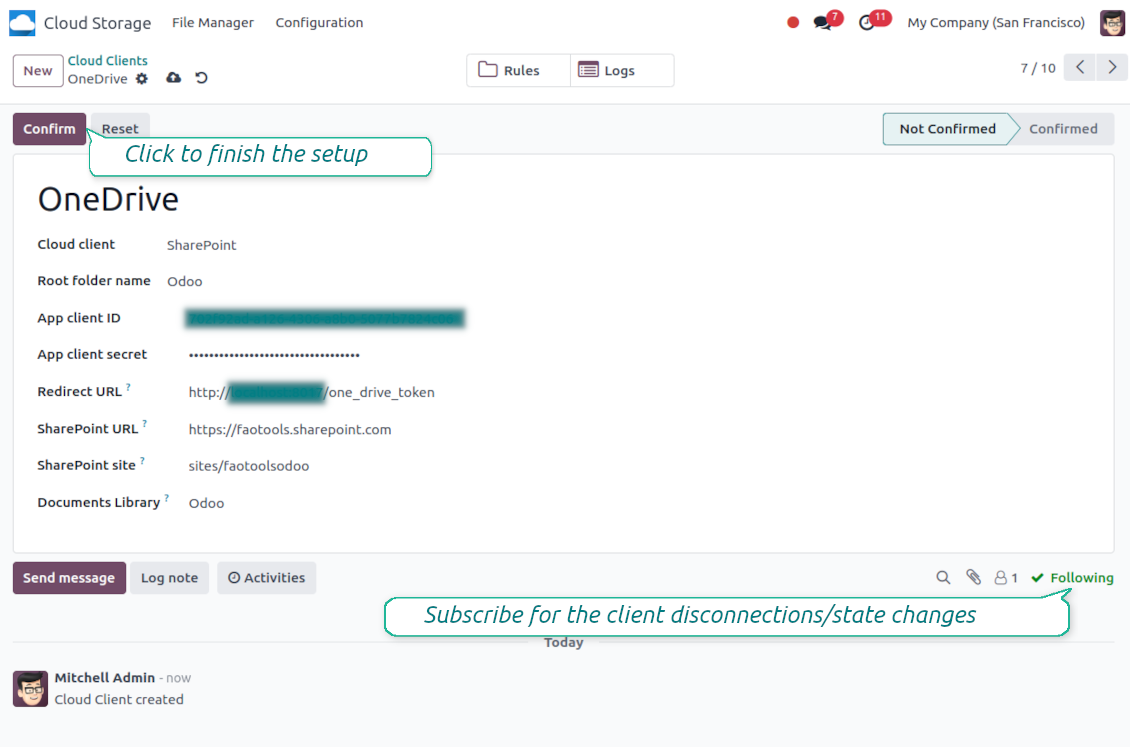 Configure Odoo for OneDrive / SahrePoint