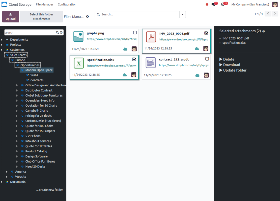 Synchronize Odoo folders with Dropbox