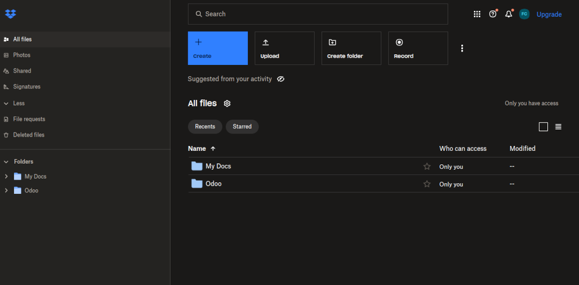 Odoo's root folder is in Dropbox