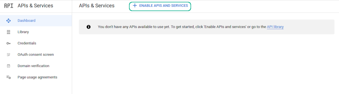 Google Console: the list of APIs