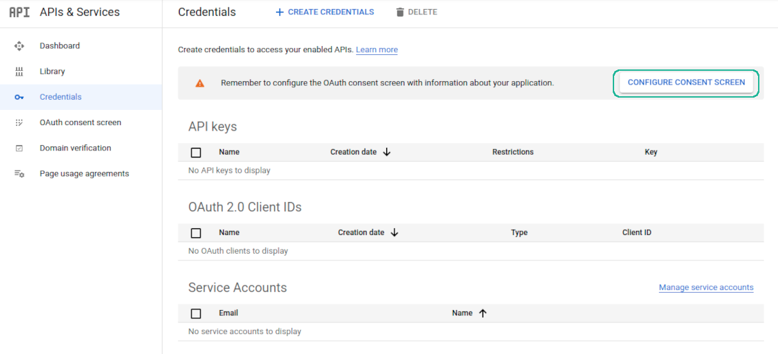 Configuring Google Consent Screen