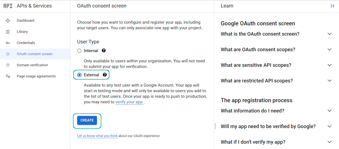 Setting up External User Type API
