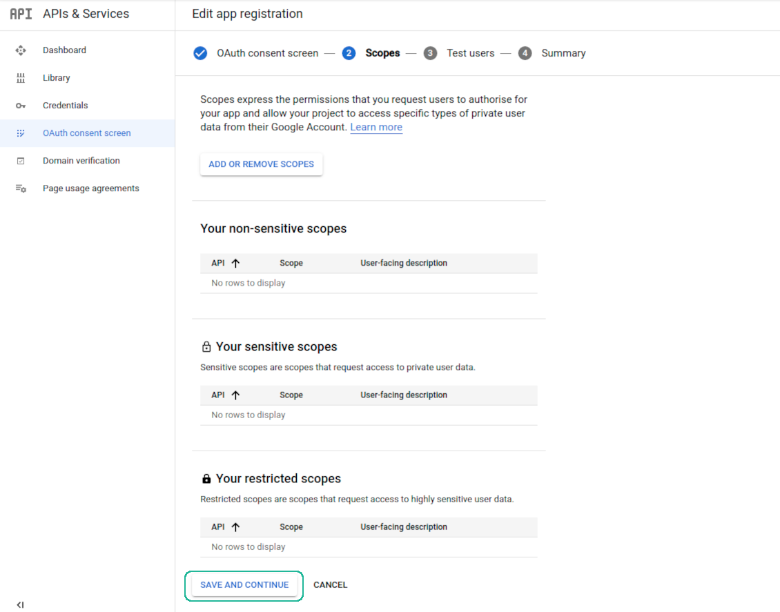 Google app scopes