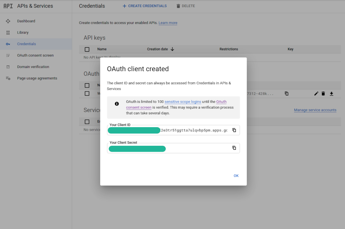 Google app credentials