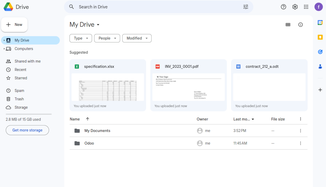 Odoo's root folder is in Google Drive