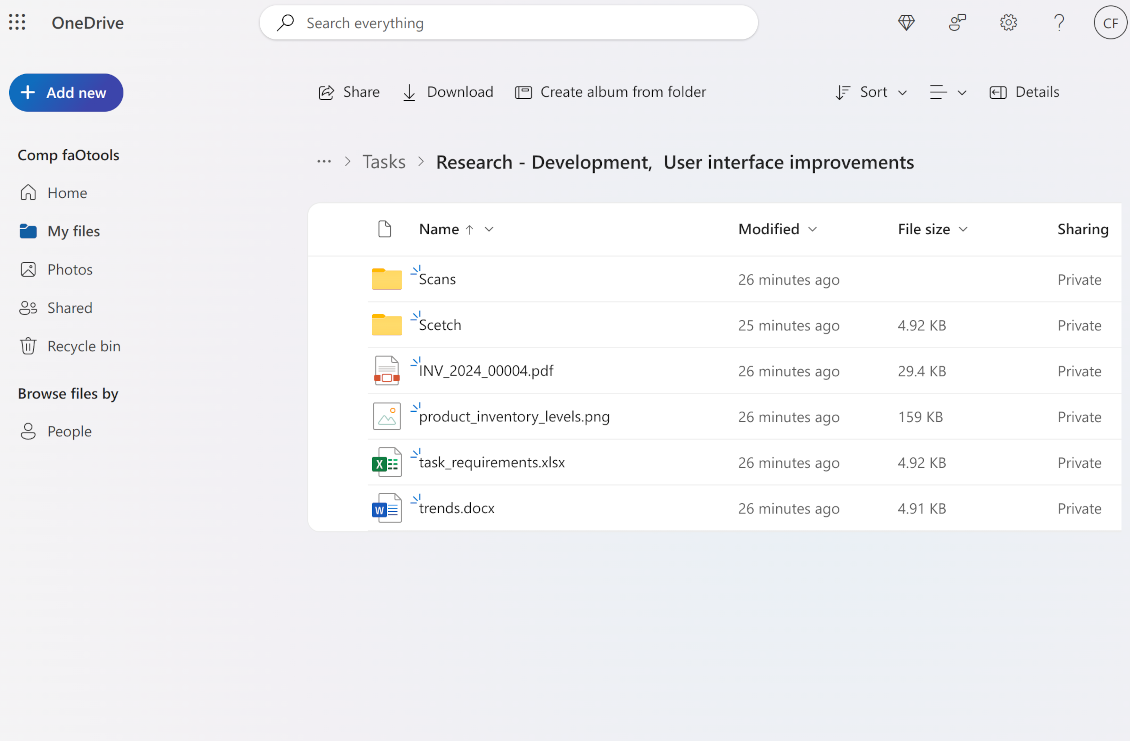 Document-related folder in OneDrive/SharePoint