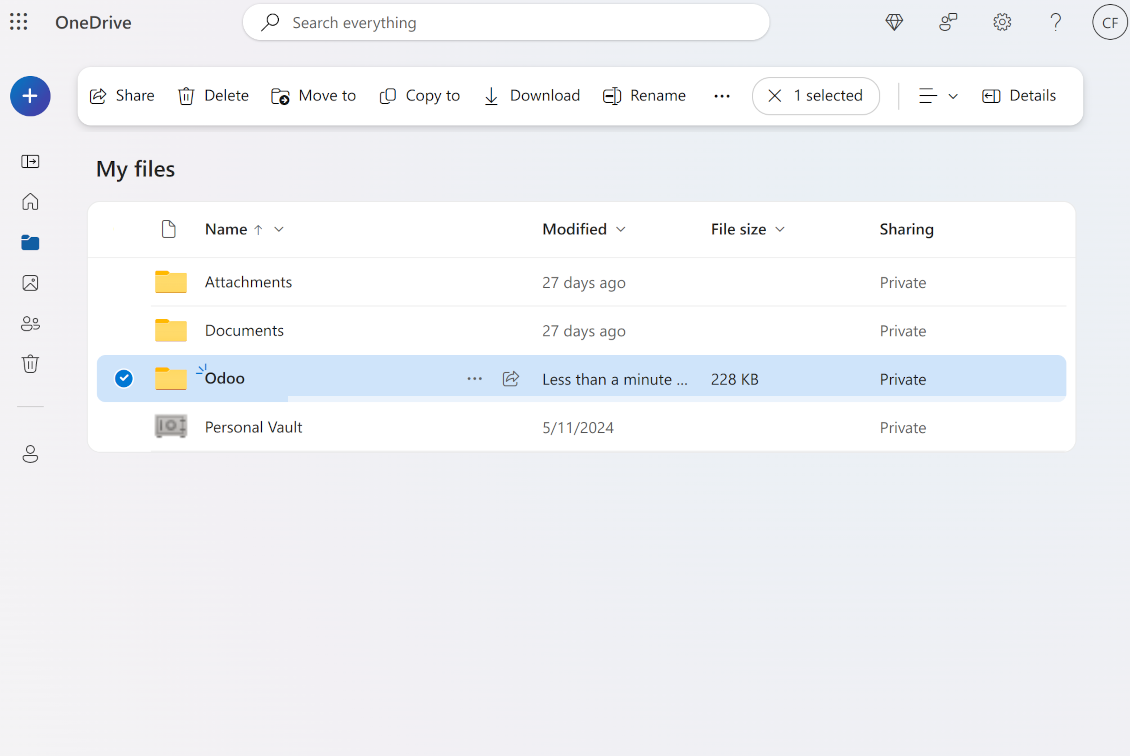 Odoo's root folder is in SharePoint/OneDrive
