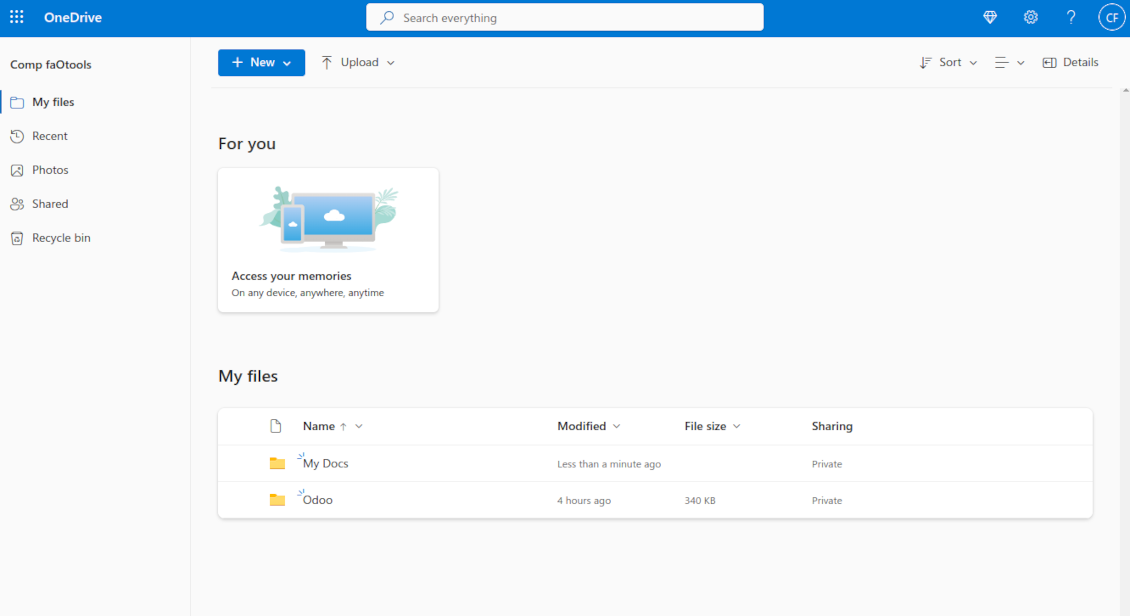 Odoo's root folder is in SharePoint/OneDrive