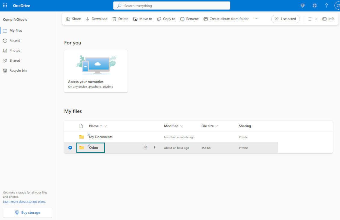Odoo's root folder is in SharePoint/OneDrive