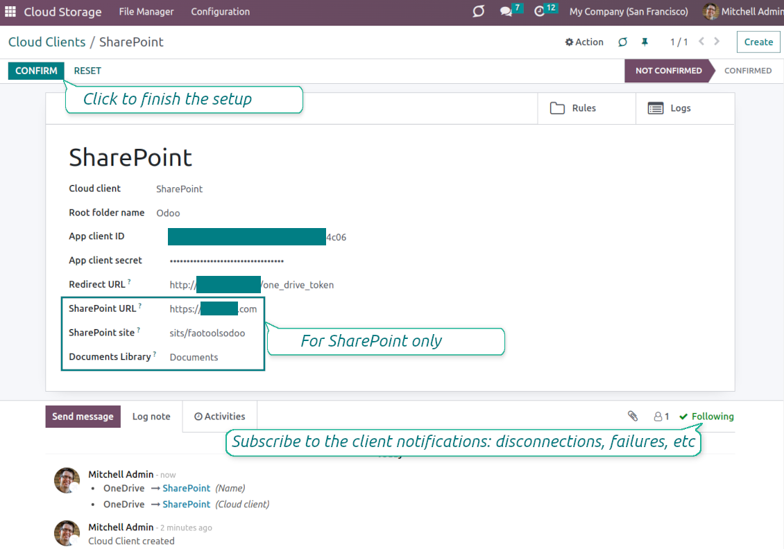 Configure Odoo for OneDrive/SharePoint