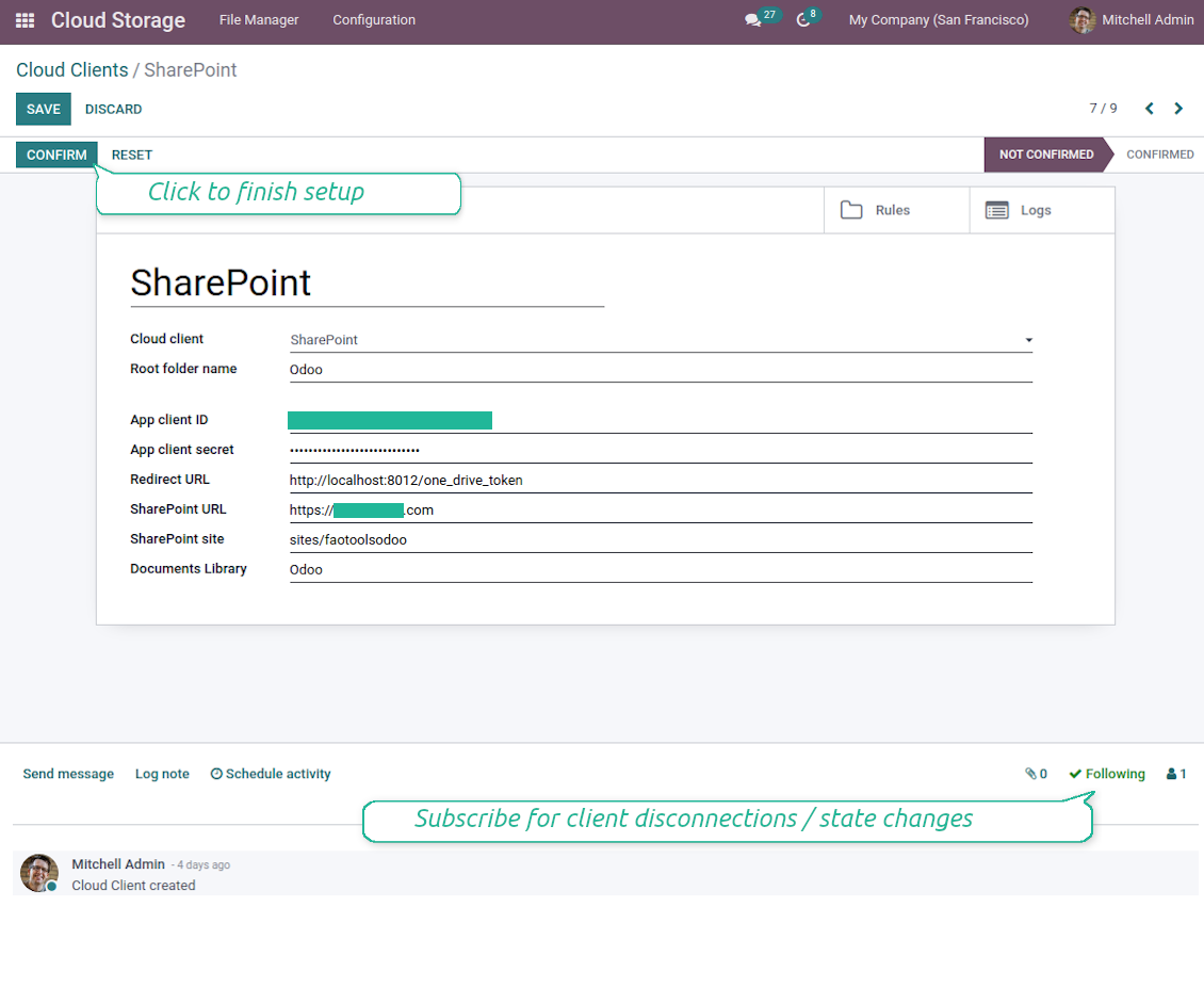 Configure Odoo for OneDrive / SahrePoint