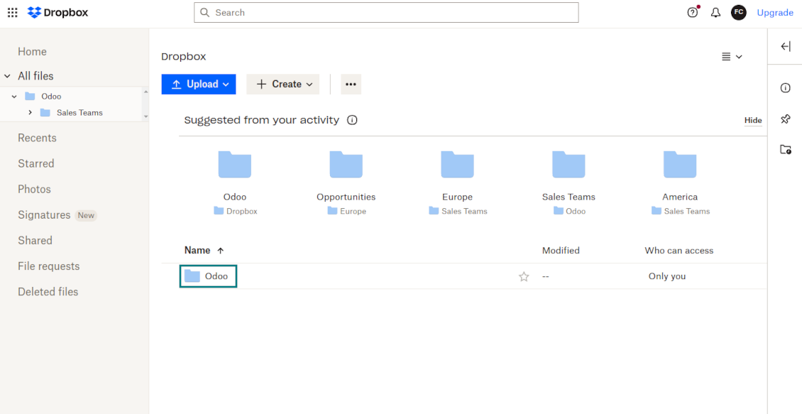 Odoo's root folder is in Dropbox