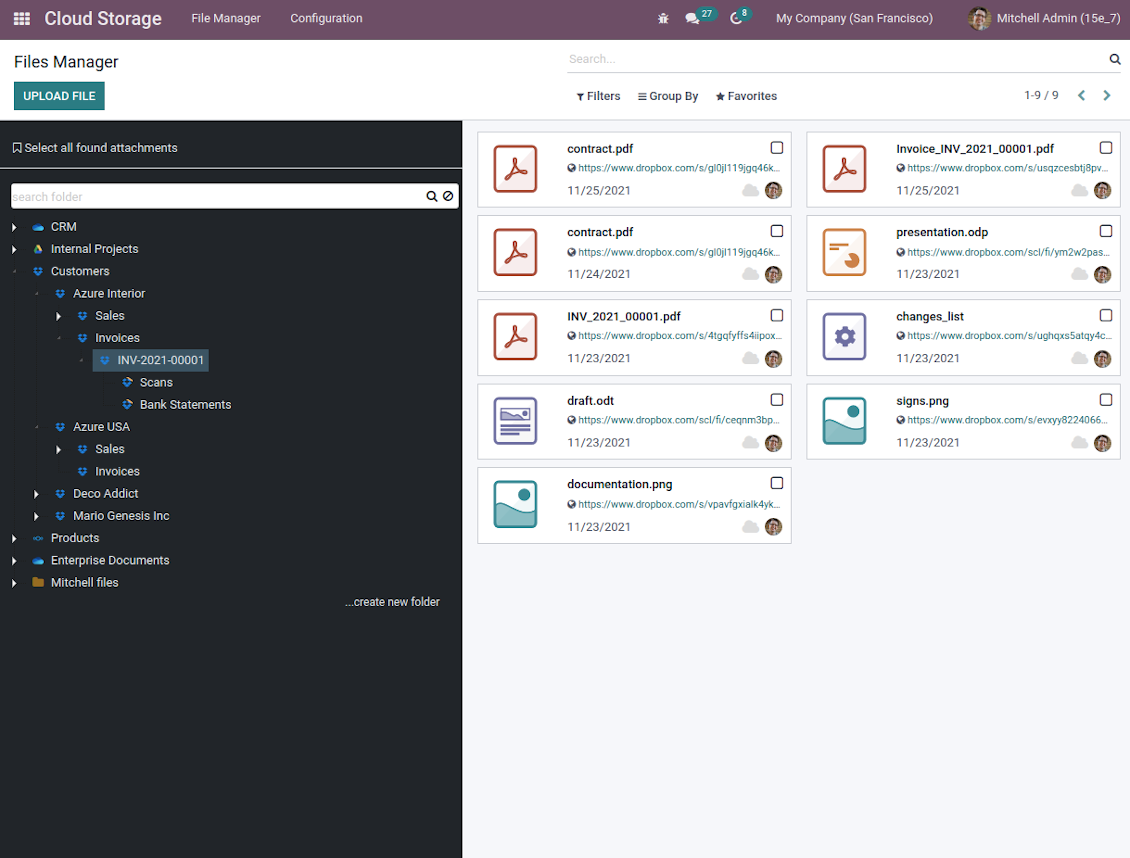 Sync Odoo folders to Dropbox