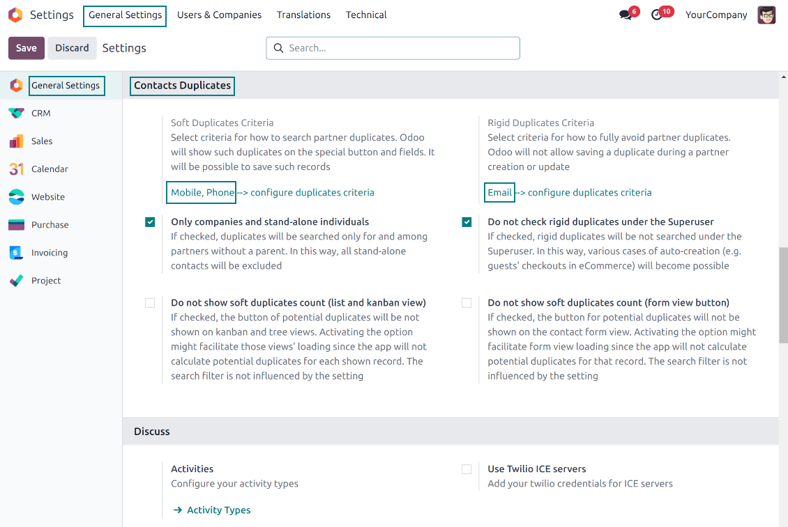 Odoo: configure soft and rigid criteria to search for duplicates