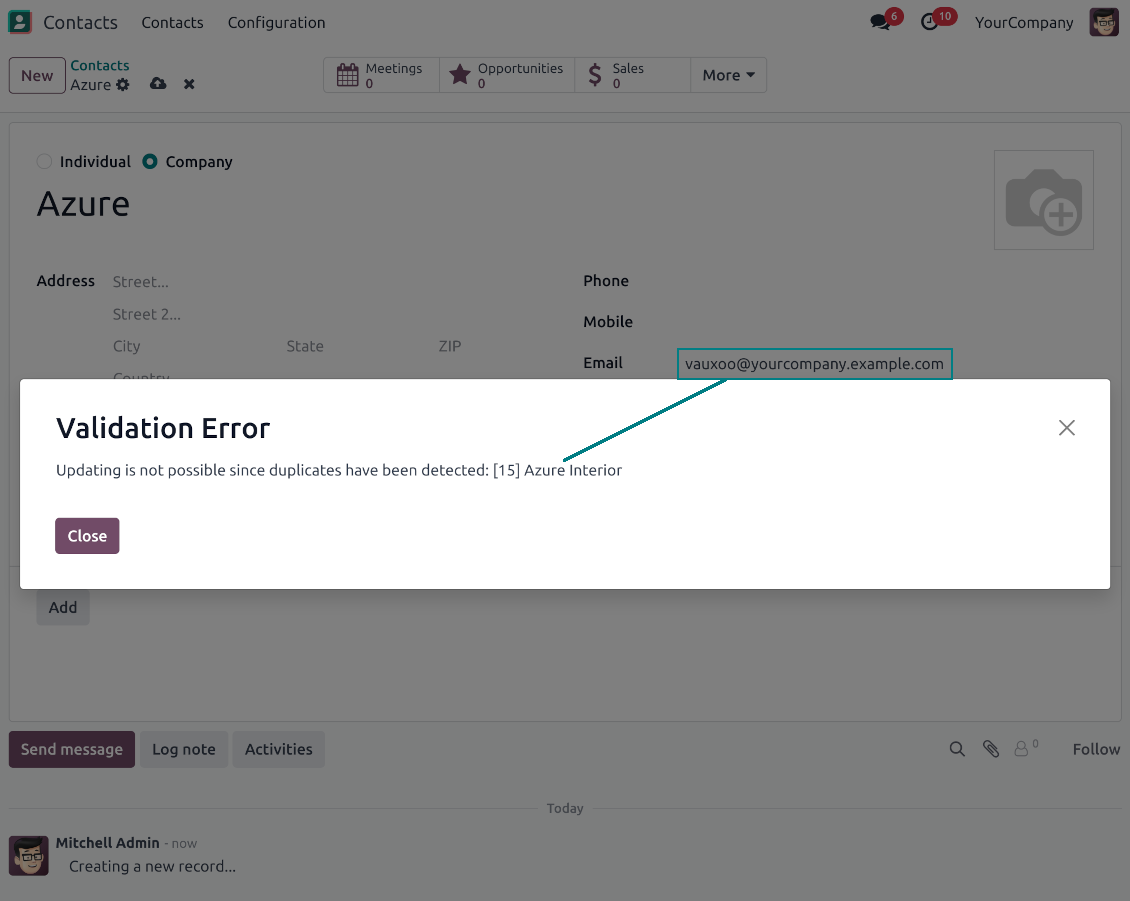 Odoo contact rigid duplicates