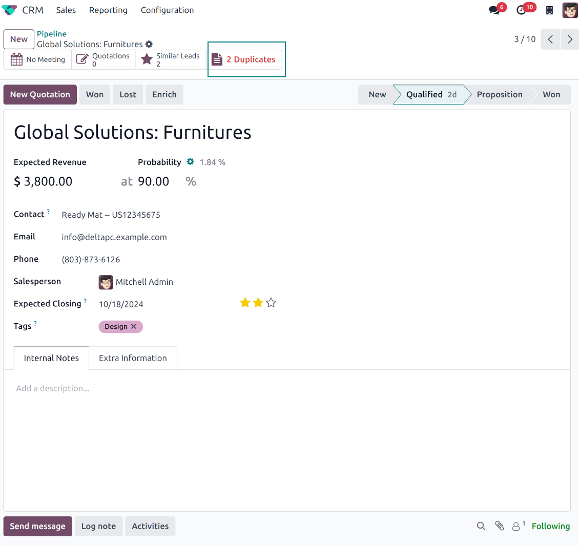 Potential Odoo lead/opportunity duplicates