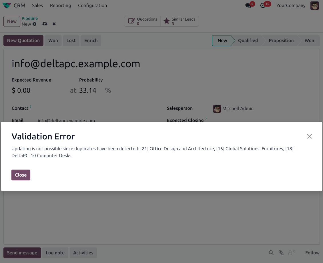 Opportunities: duplicate restriction