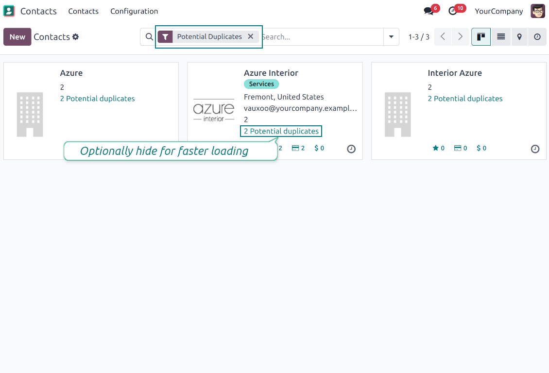 Odoo CRM duplicates the kanban view and the filter.