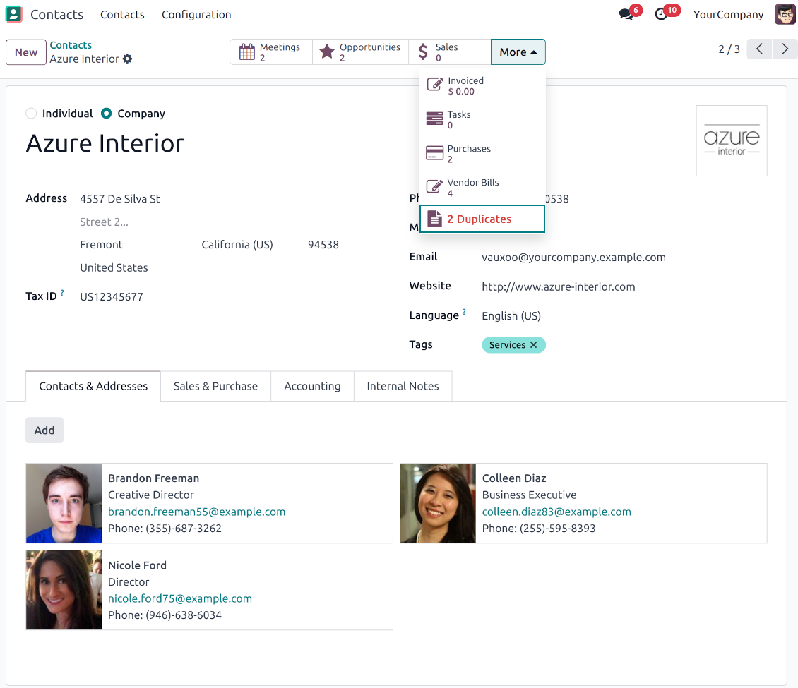 Odoo: search partner duplicates